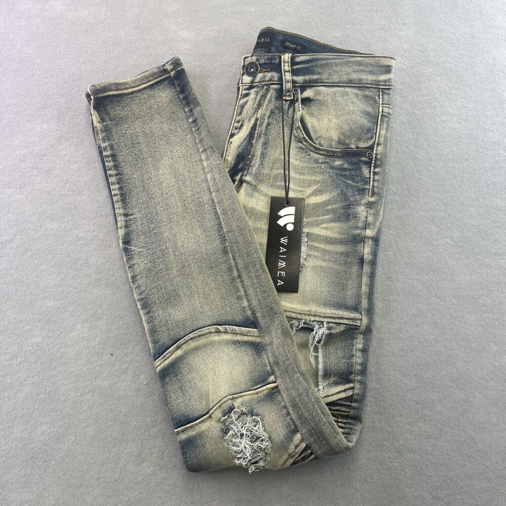 WAIMEA Denim Jeans Mens Size 30 Skinny Fit Distressed Moto NWT